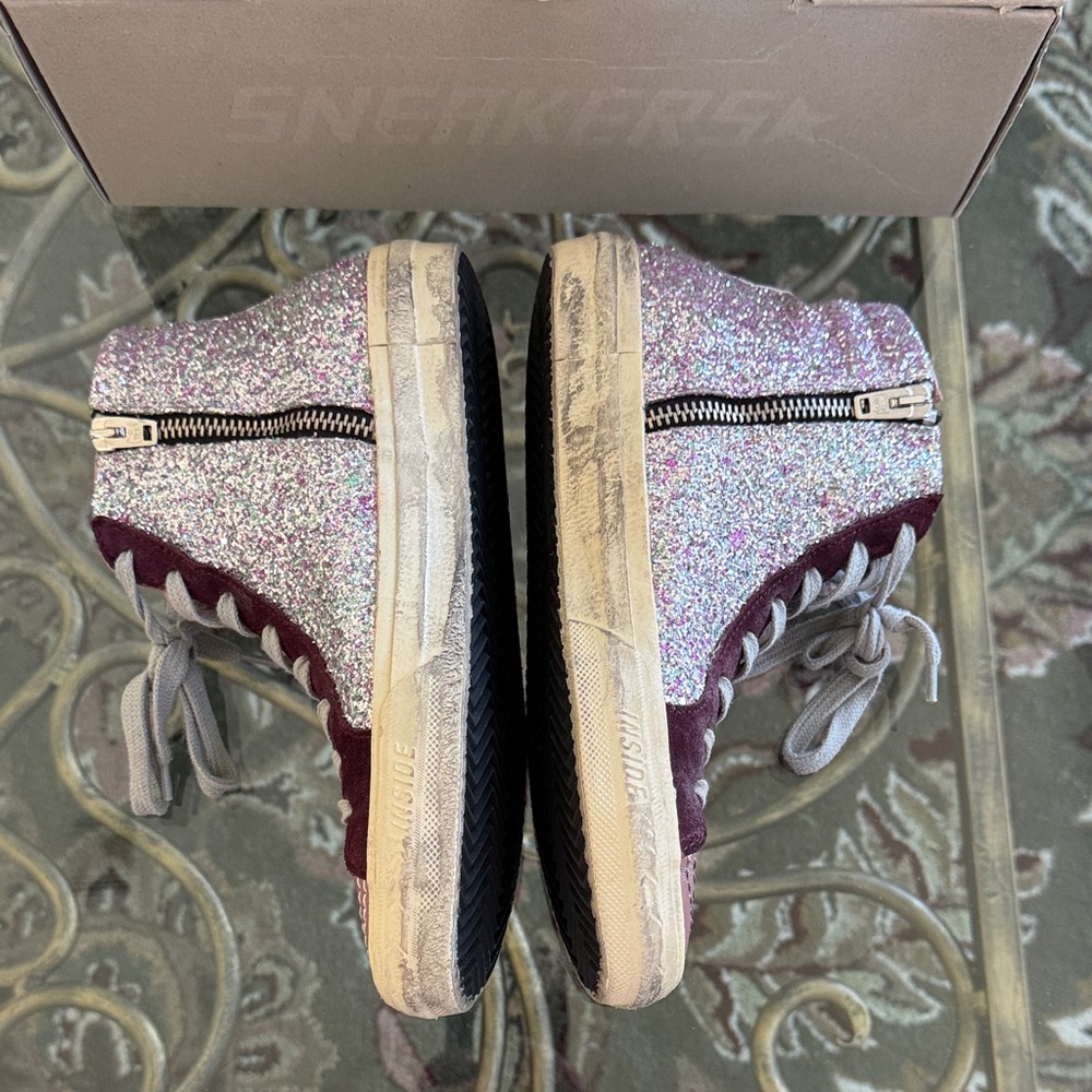 BRAND NEW! Golden Goose 100% Authentic Glitter High-Top Sneakers - Pink and Gold - Picture 3 of 13